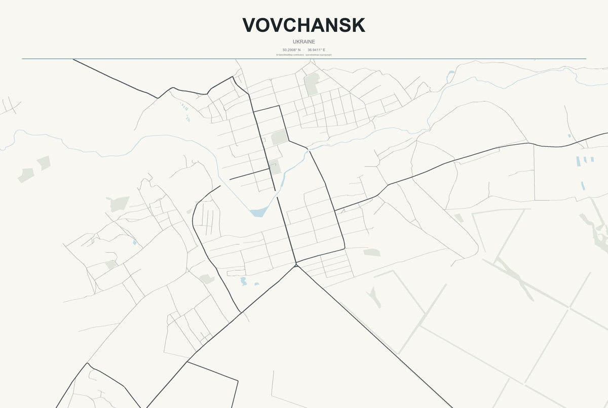 Vovchansk, Ukraine City Map Aluminum Sign in Headline Atlas style