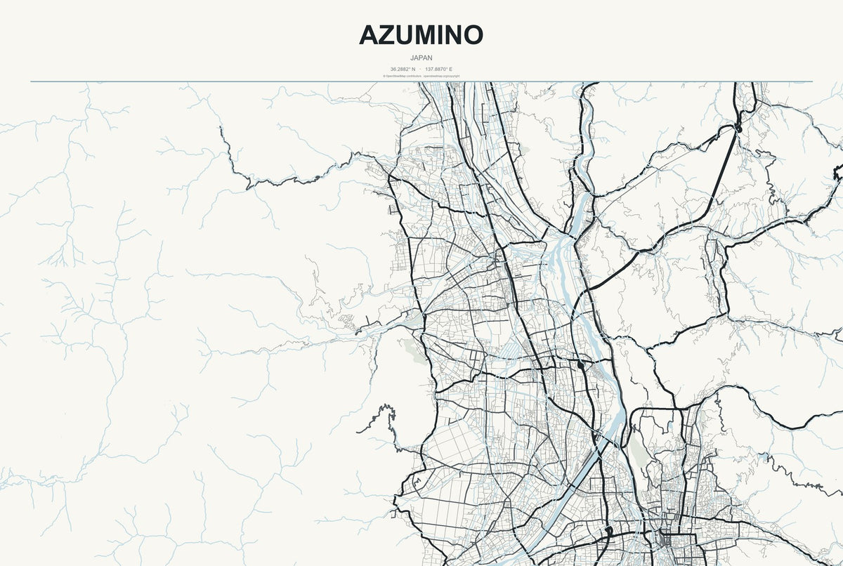 Azumino, Japan City Map Aluminum Sign in Headline Atlas style