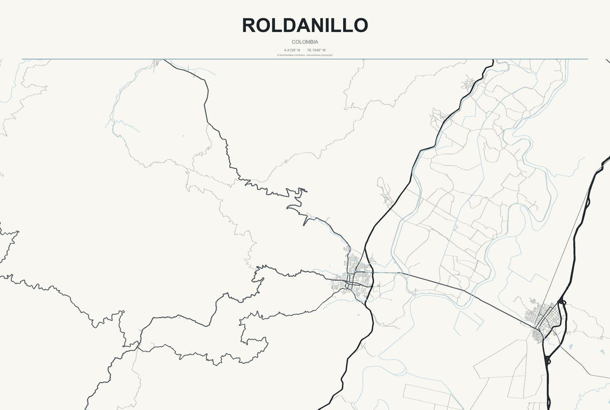 Roldanillo, Colombia City Map Aluminum Sign in Headline Atlas style