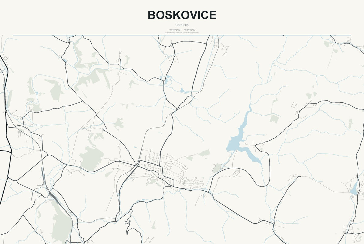 Boskovice, Czechia City Map Aluminum Sign in Headline Atlas style