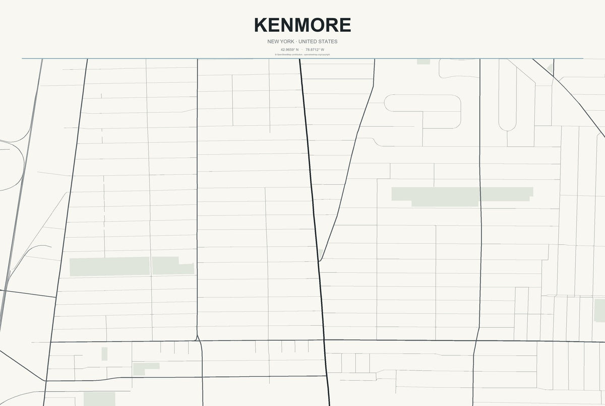 Kenmore, New York City Map Aluminum Sign in Headline Atlas style