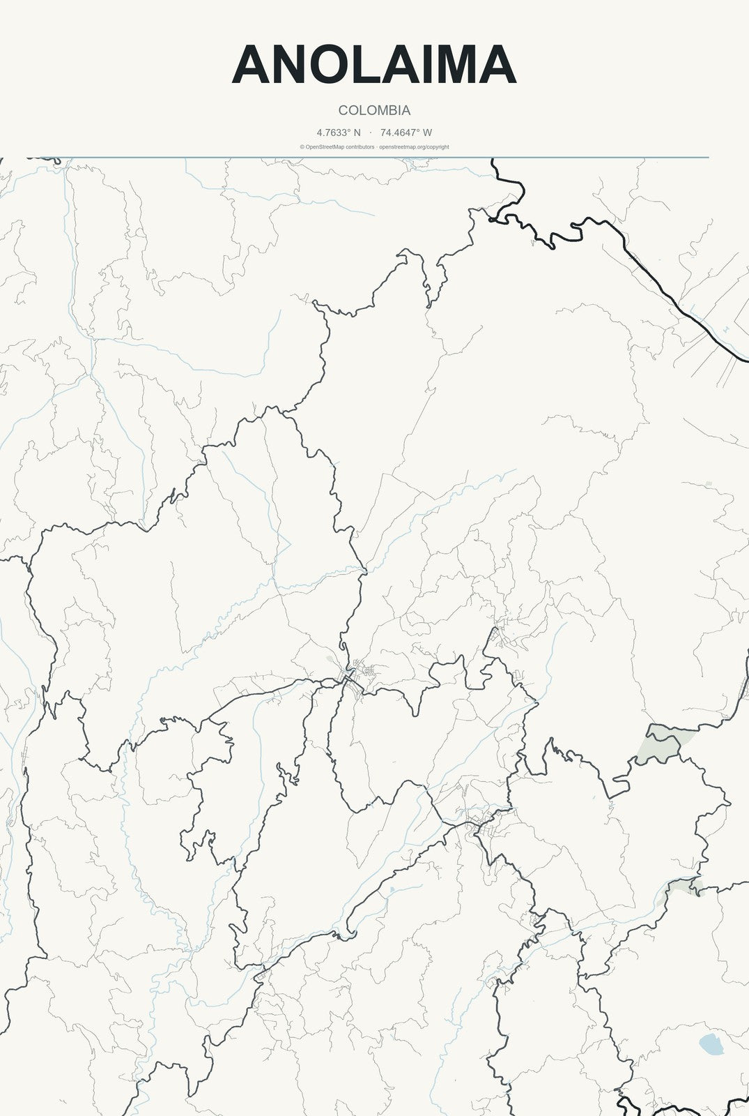Anolaima, Colombia City Map Aluminum Sign in Headline Atlas style