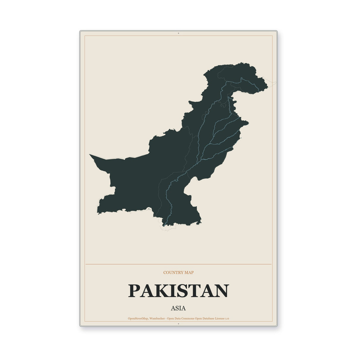 Pakistan Country Map Aluminum Sign in Headline Atlas style