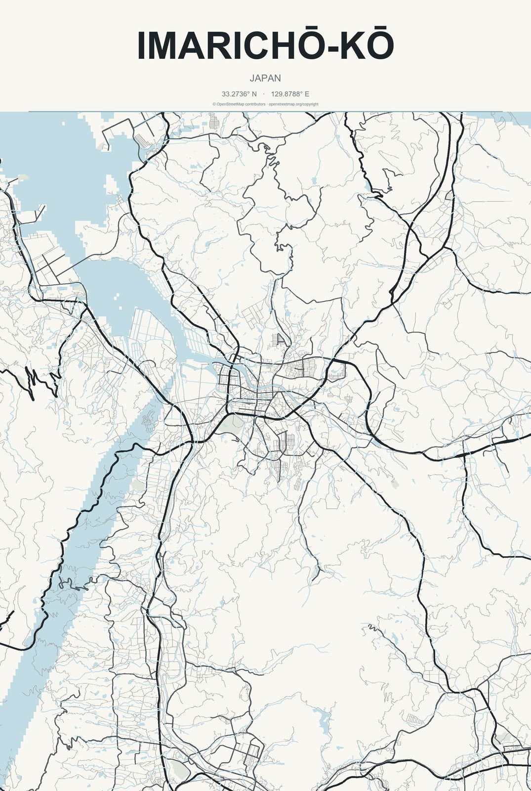 Imarichō-kō, Japan City Map Aluminum Sign in Headline Atlas style