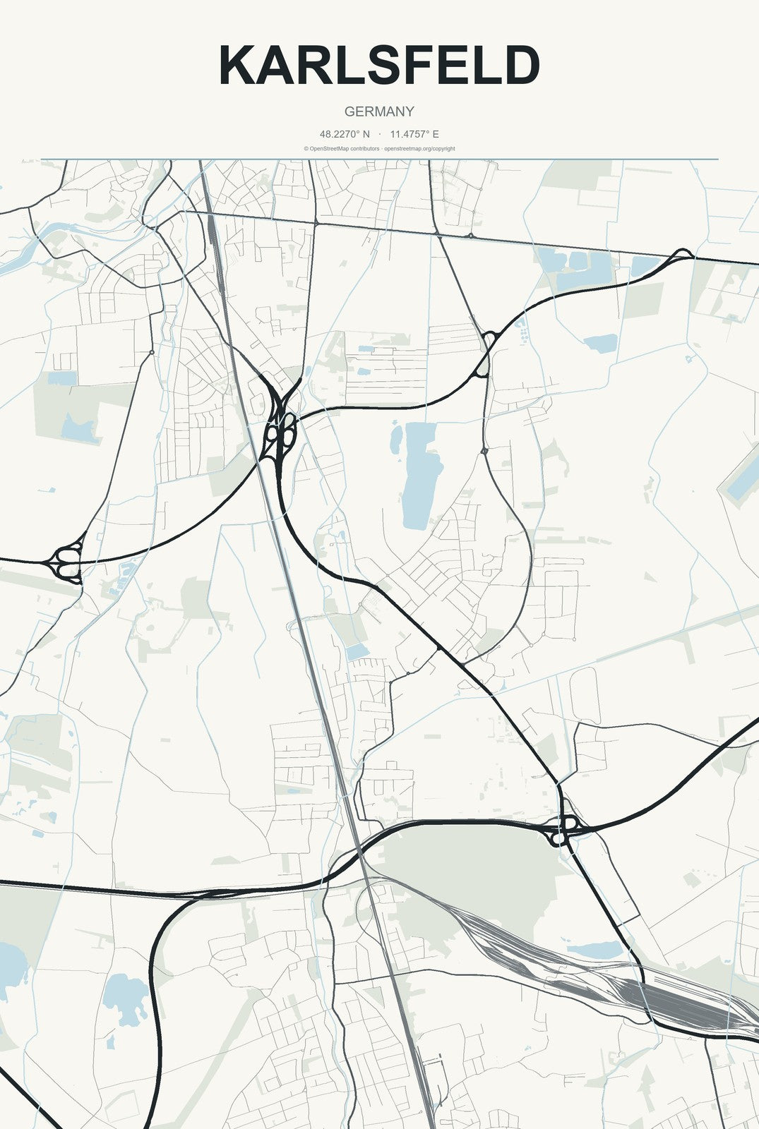 Karlsfeld, Germany City Map Aluminum Sign in Headline Atlas style