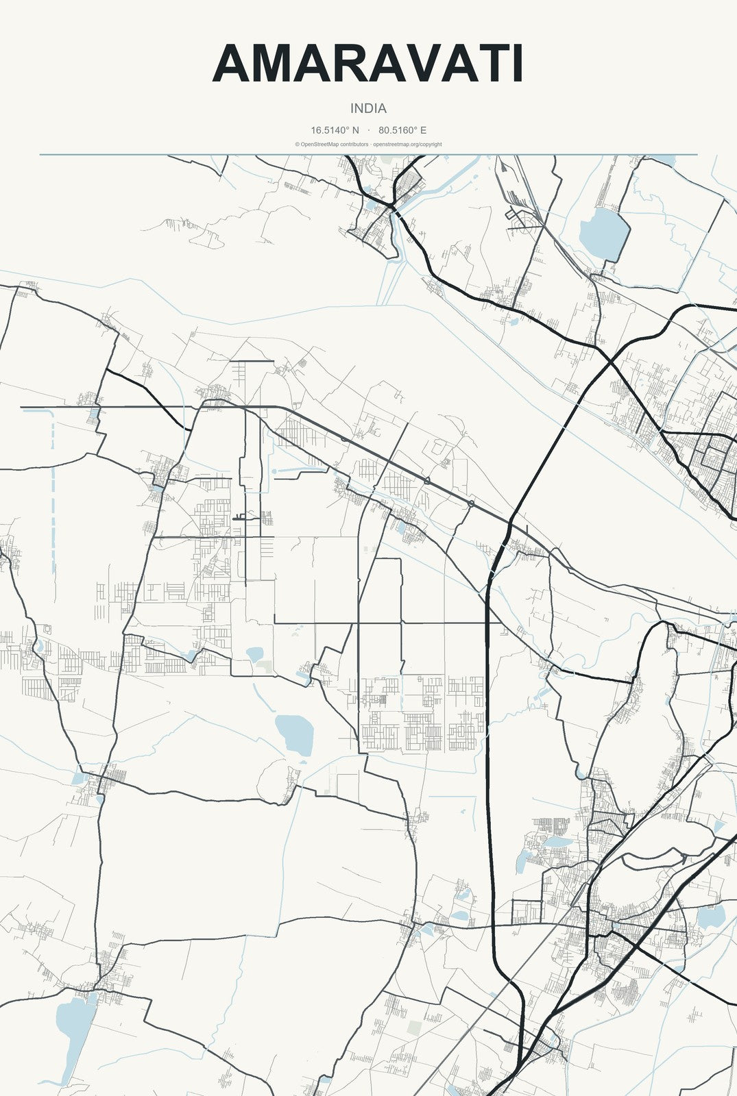 Amaravati, India City Map Aluminum Sign in Headline Atlas style