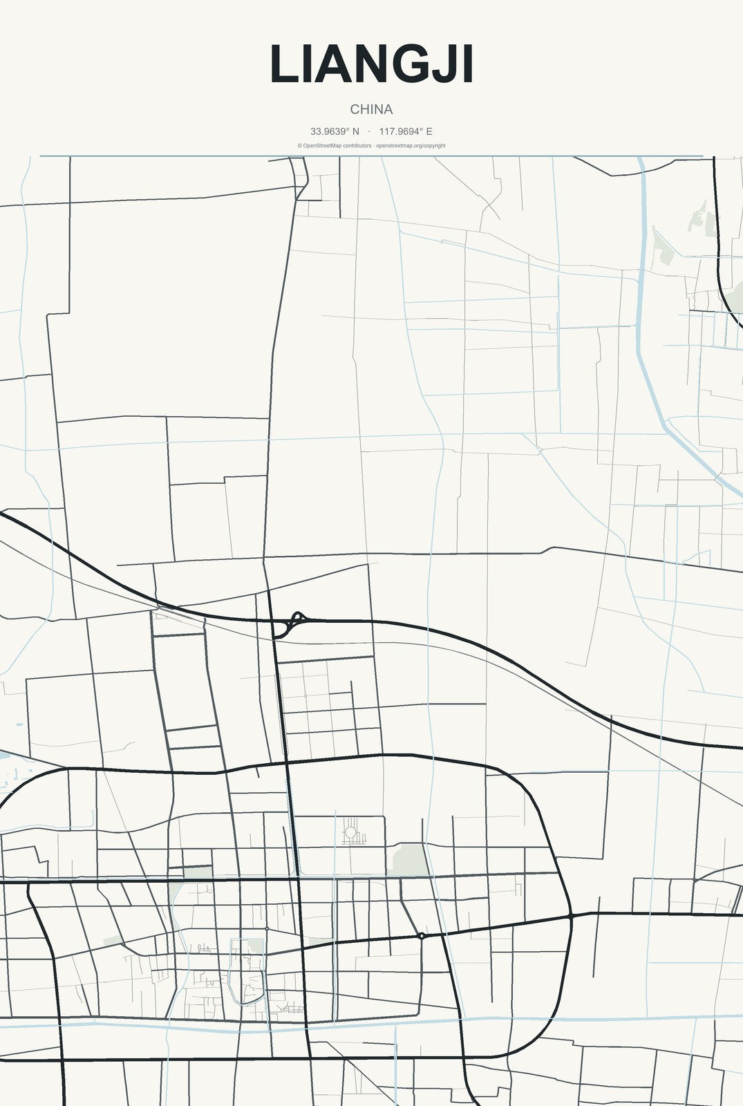 Liangji, China City Map Aluminum Sign in Headline Atlas style