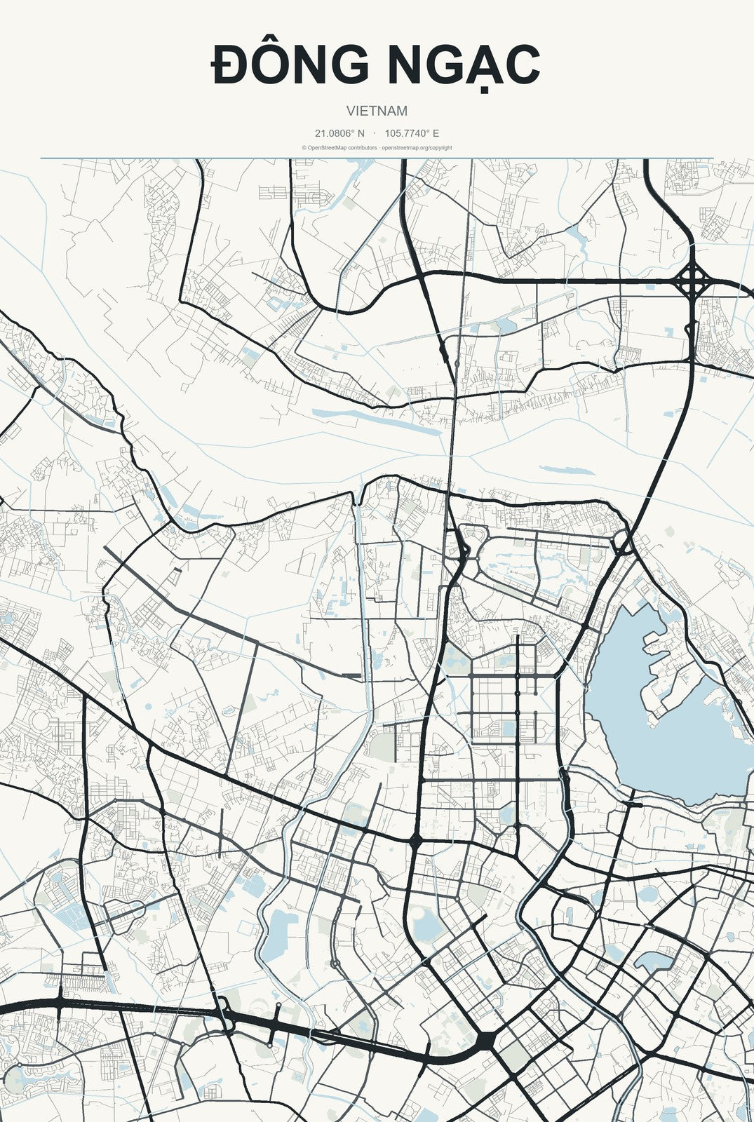 Đông Ngạc, Vietnam City Map Aluminum Sign in Headline Atlas style