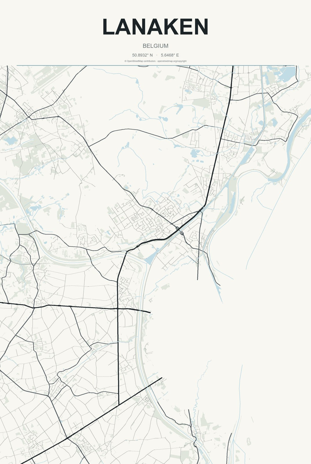 Lanaken, Belgium City Map Aluminum Sign in Headline Atlas style