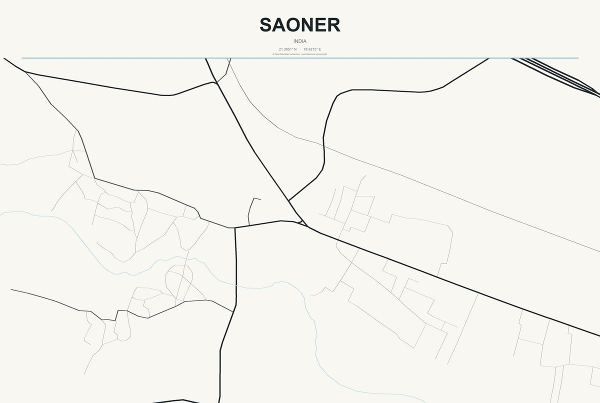 Saoner, India City Map Aluminum Sign in Headline Atlas style