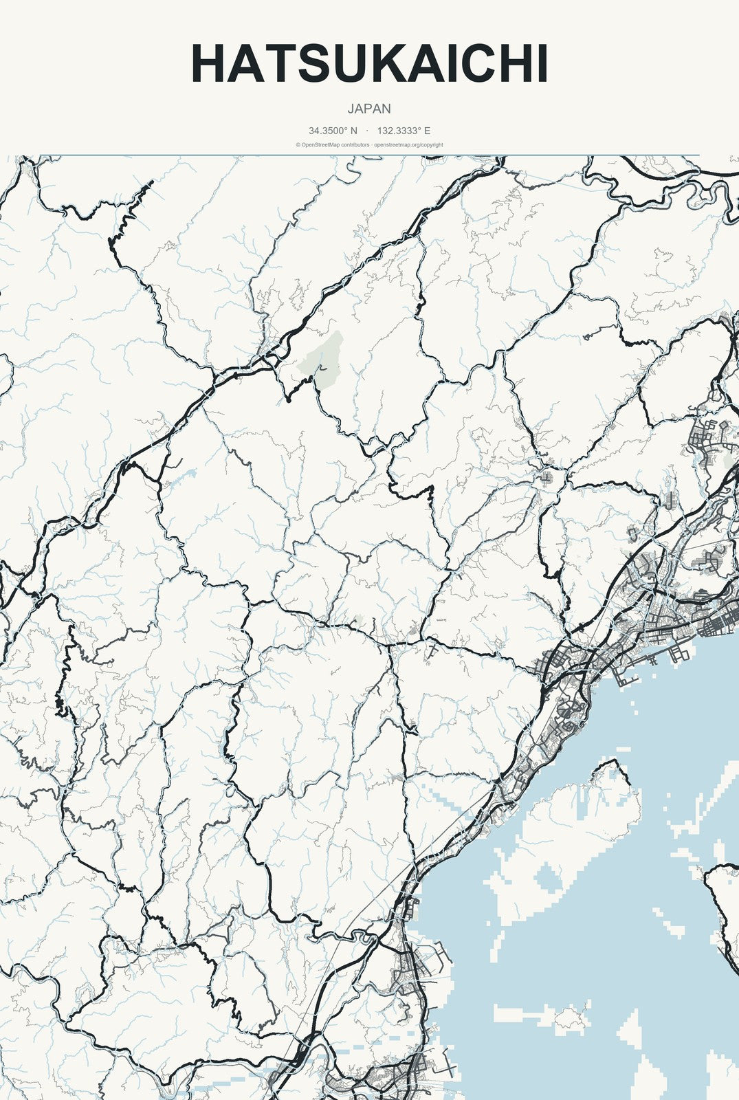 Hatsukaichi, Japan City Map Aluminum Sign in Headline Atlas style