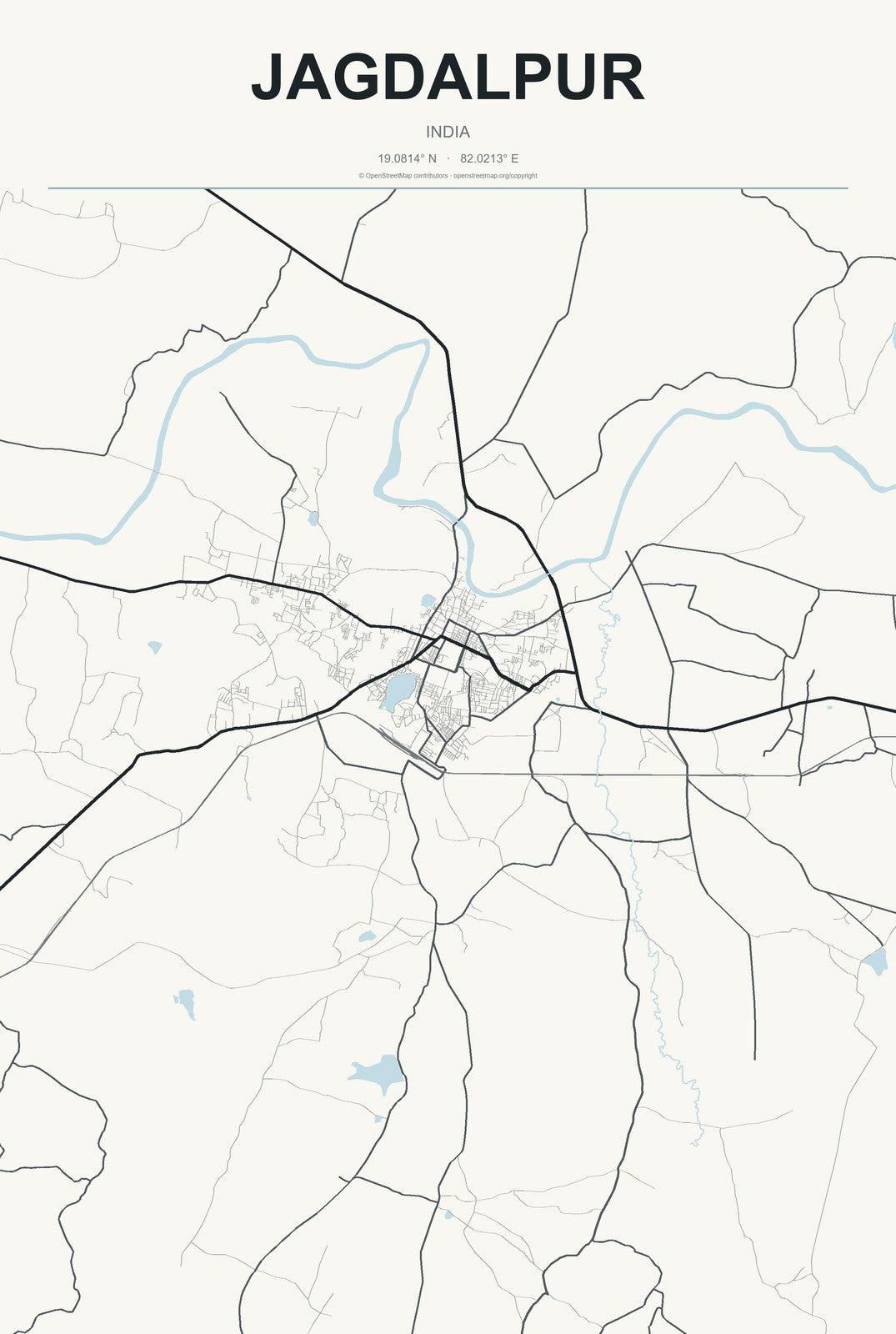 Jagdalpur, India City Map Aluminum Sign in Headline Atlas style