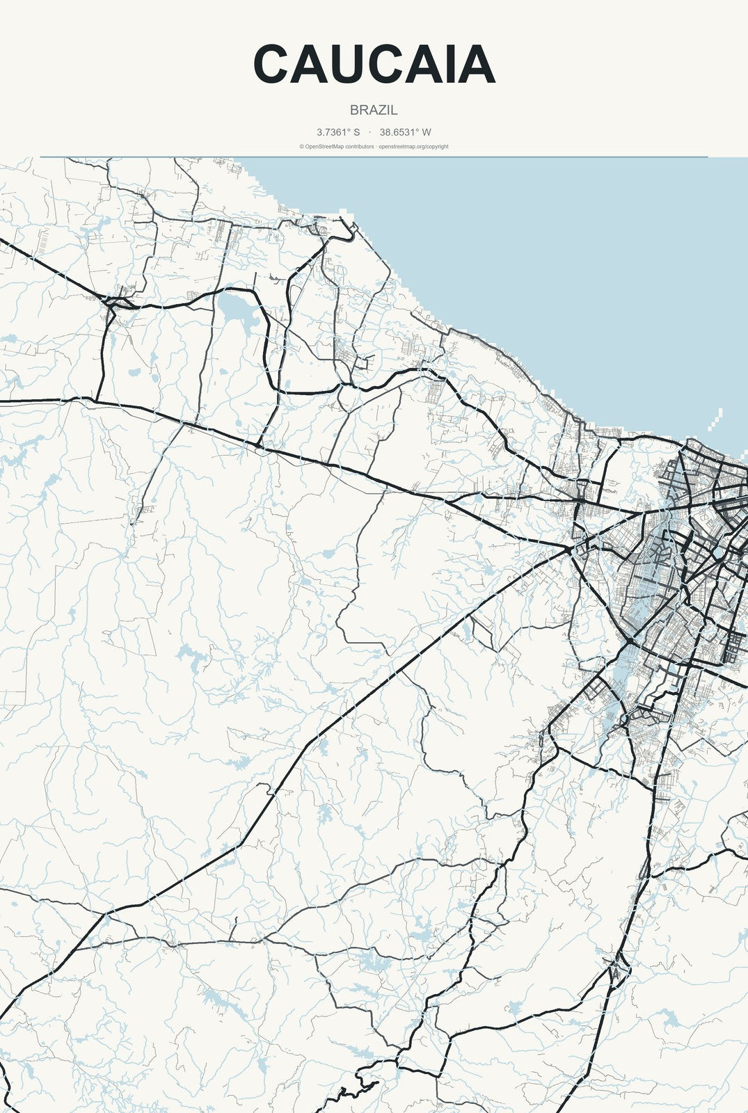 Caucaia, Brazil City Map Aluminum Sign in Headline Atlas style