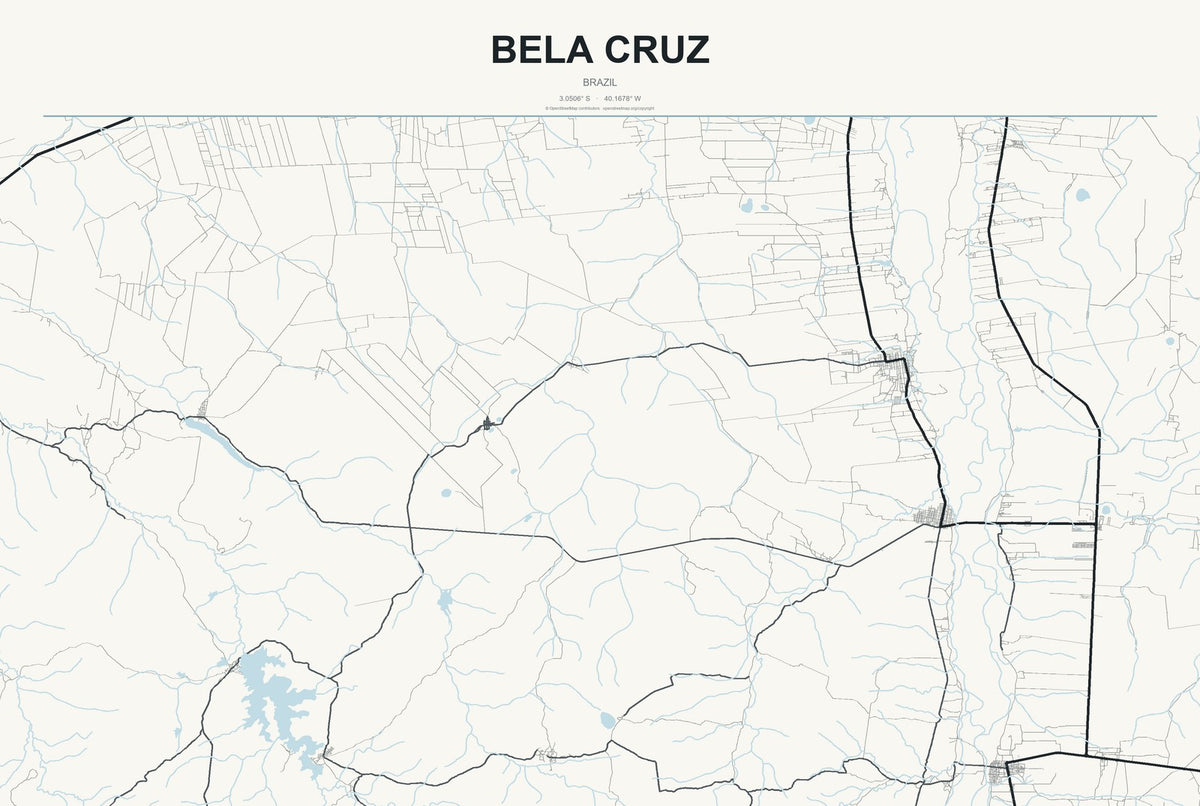 Bela Cruz, Brazil City Map Aluminum Sign in Headline Atlas style