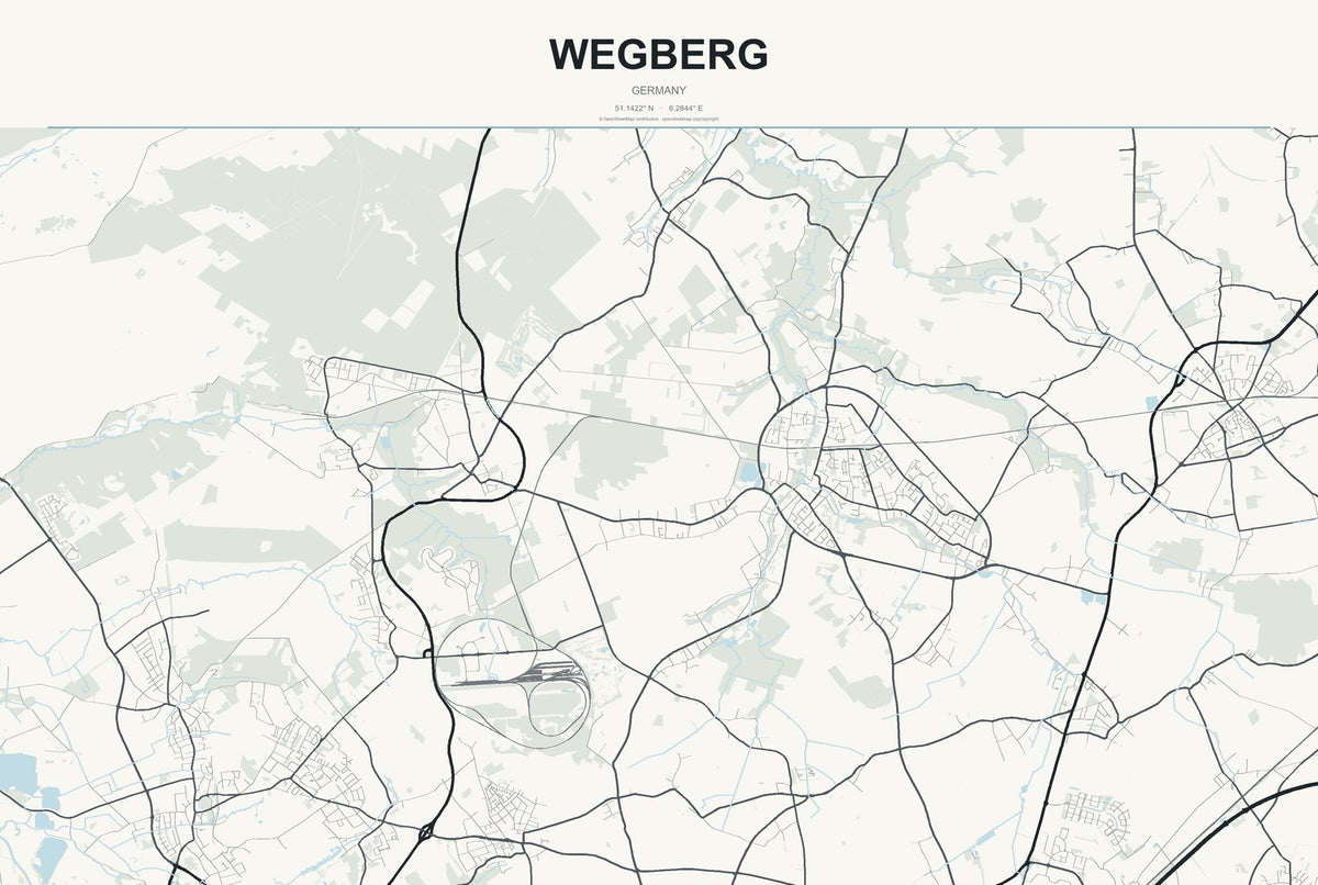 Wegberg, Germany City Map Aluminum Sign in Headline Atlas style