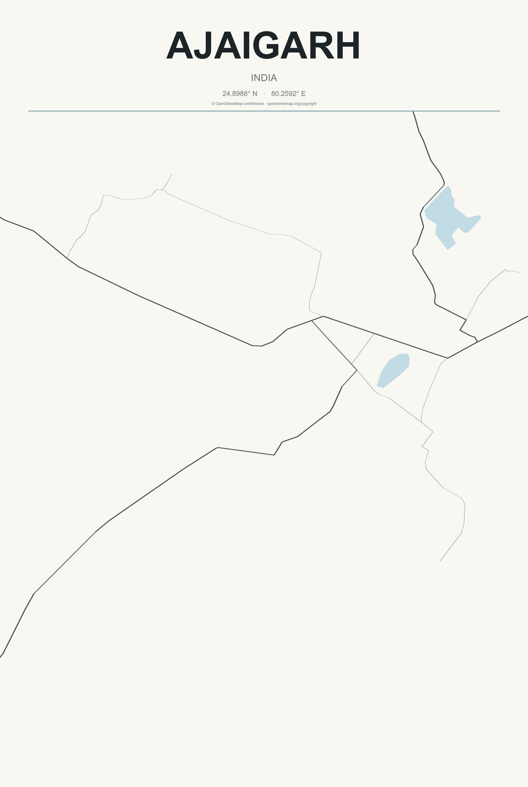 Ajaigarh, India City Map Aluminum Sign in Headline Atlas style