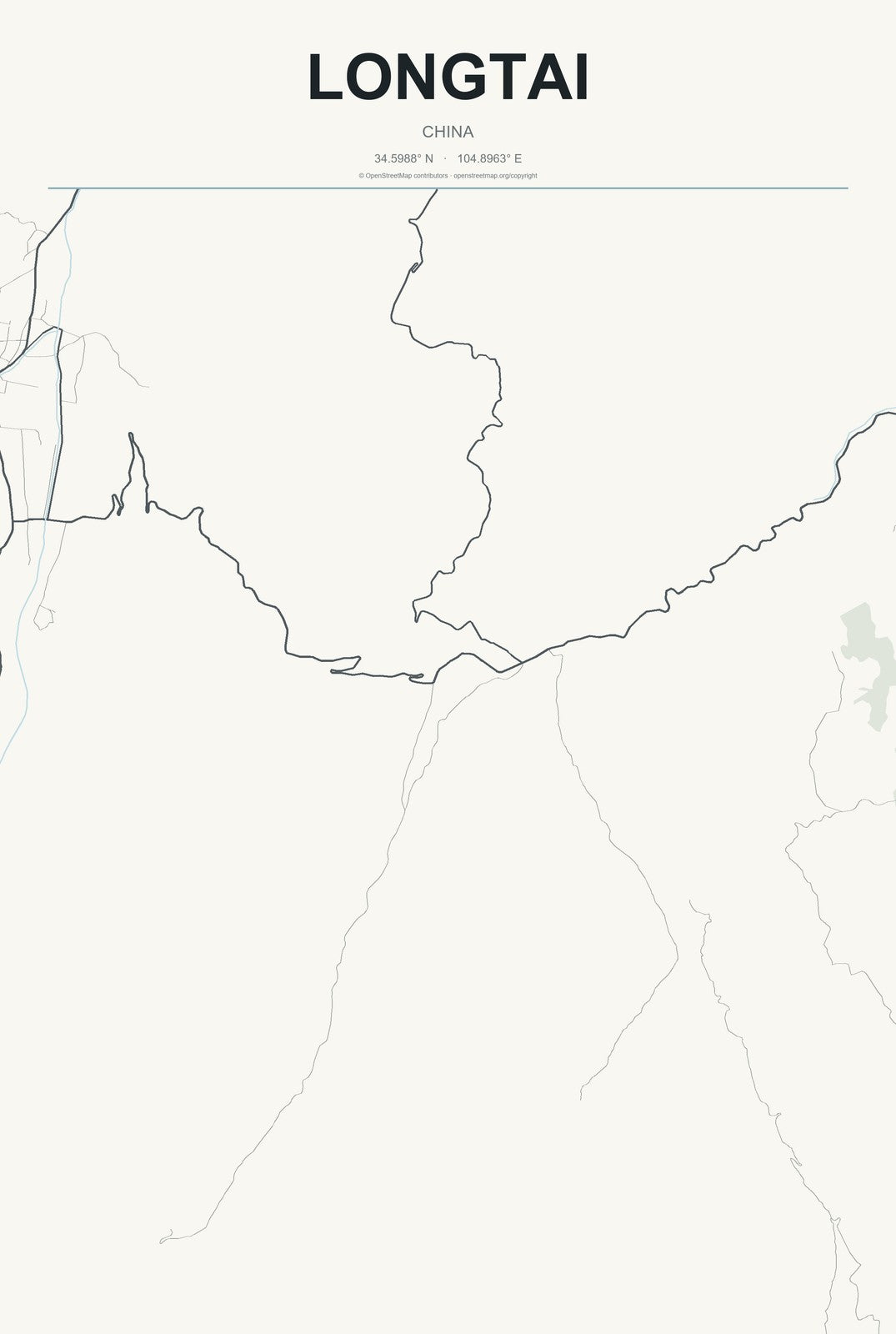 Longtai, China City Map Aluminum Sign in Headline Atlas style