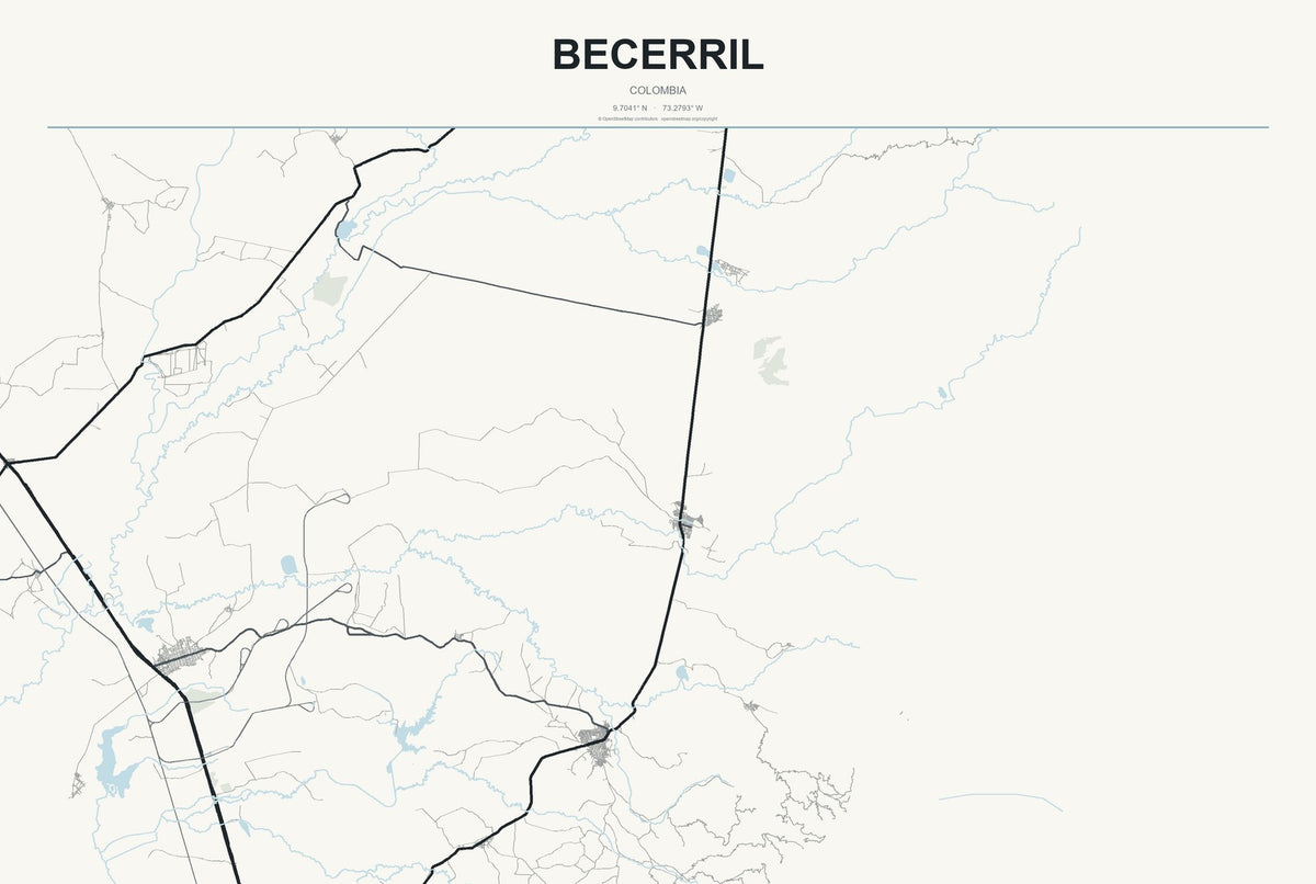 Becerril, Colombia City Map Aluminum Sign in Headline Atlas style