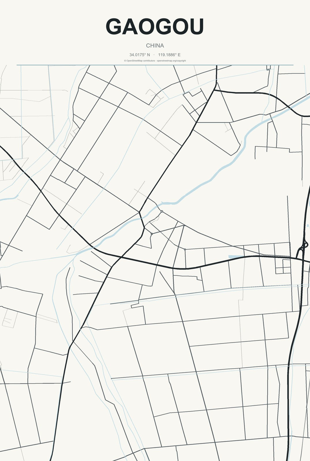 Gaogou, China City Map Aluminum Sign in Headline Atlas style