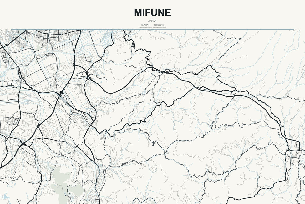 Mifune, Japan City Map Aluminum Sign in Headline Atlas style