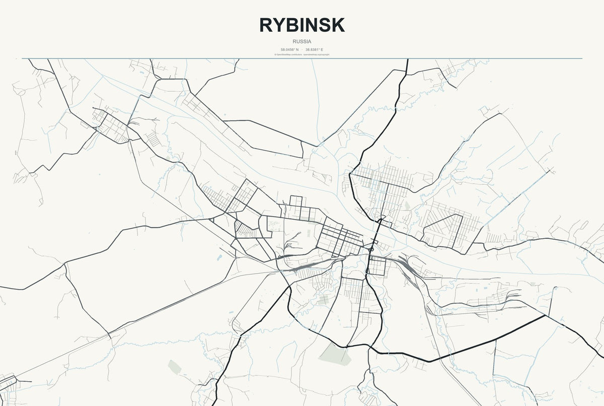 Rybinsk, Russia City Map Aluminum Sign in Headline Atlas style