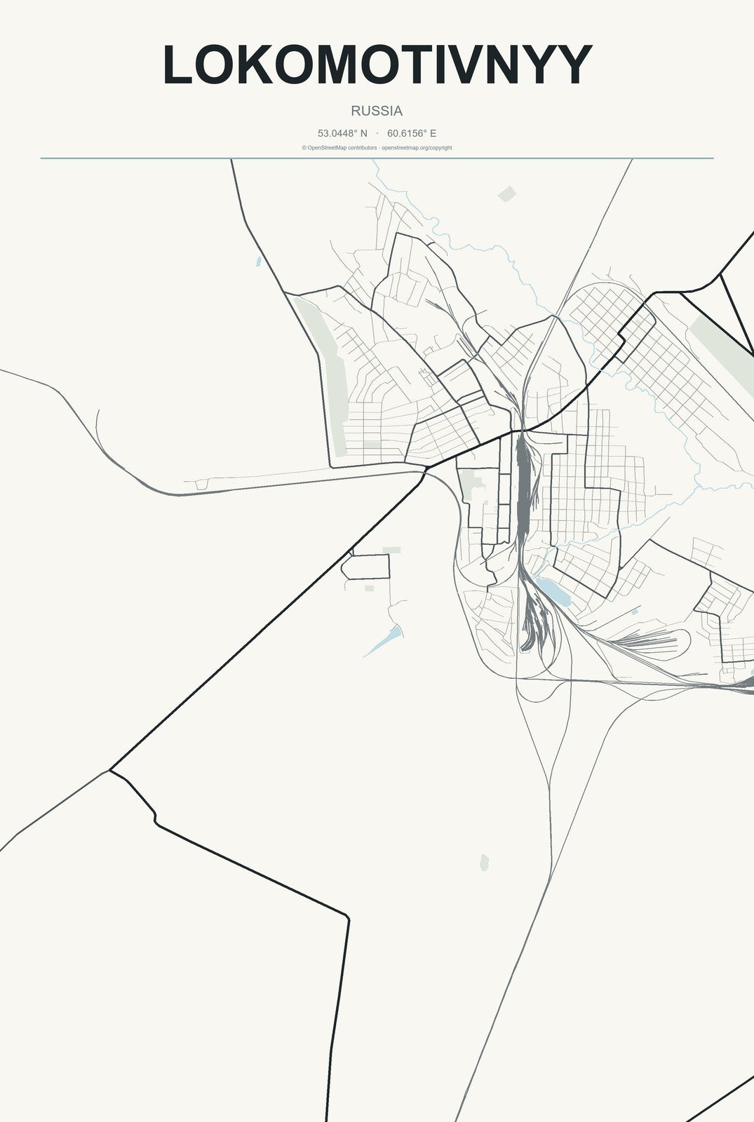 Lokomotivnyy, Russia City Map Aluminum Sign in Headline Atlas style