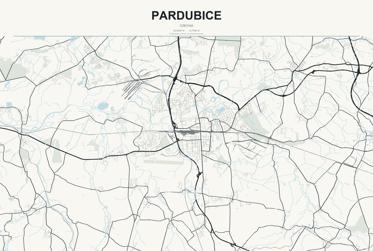 Pardubice, Czechia City Map Aluminum Sign in Headline Atlas style