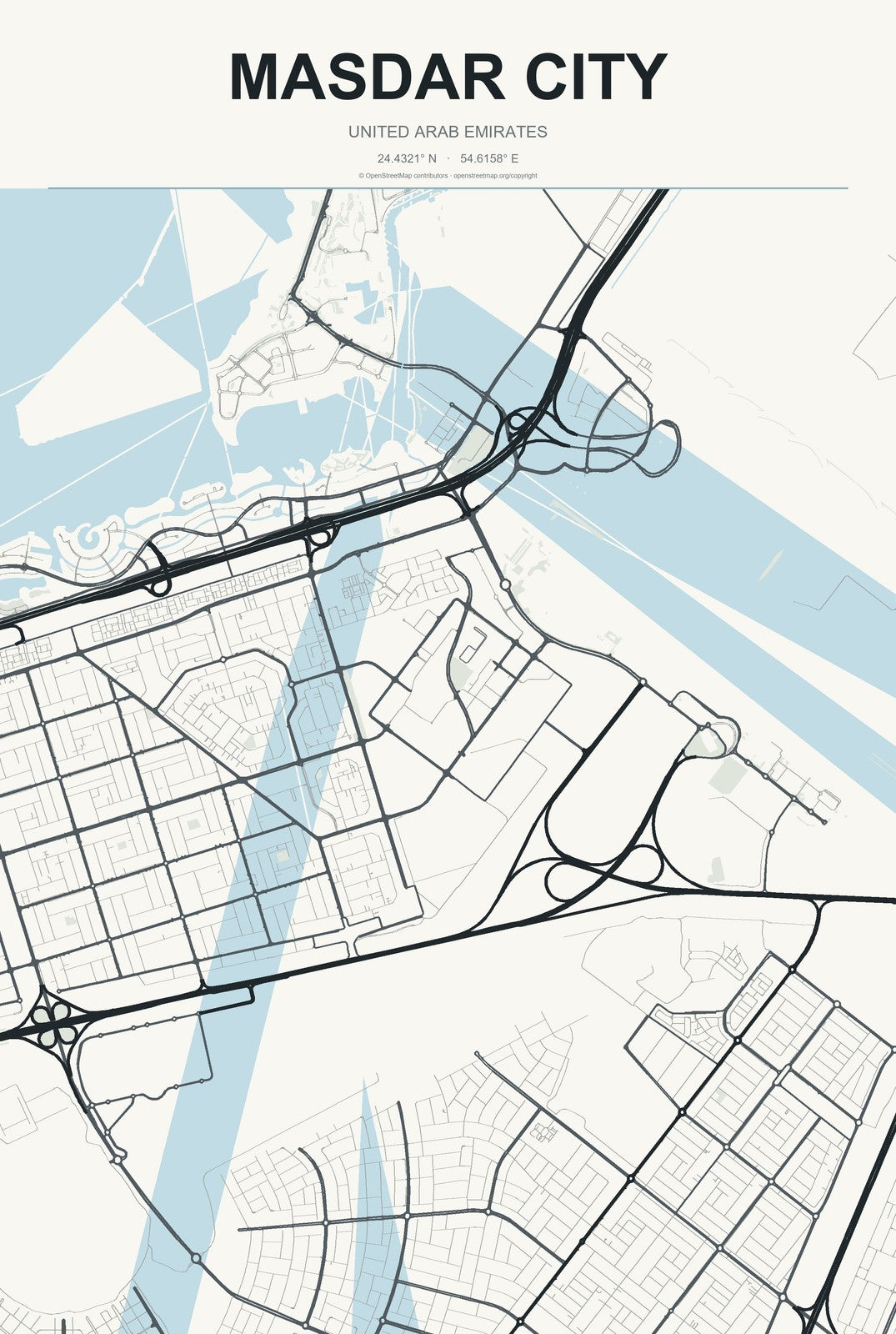 Masdar City, United Arab Emirates City Map Aluminum Sign in Headline Atlas style