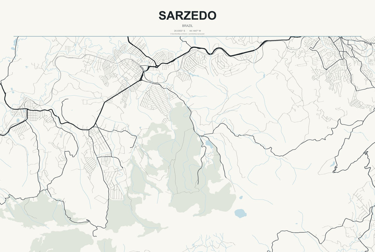 Sarzedo, Brazil City Map Aluminum Sign in Headline Atlas style
