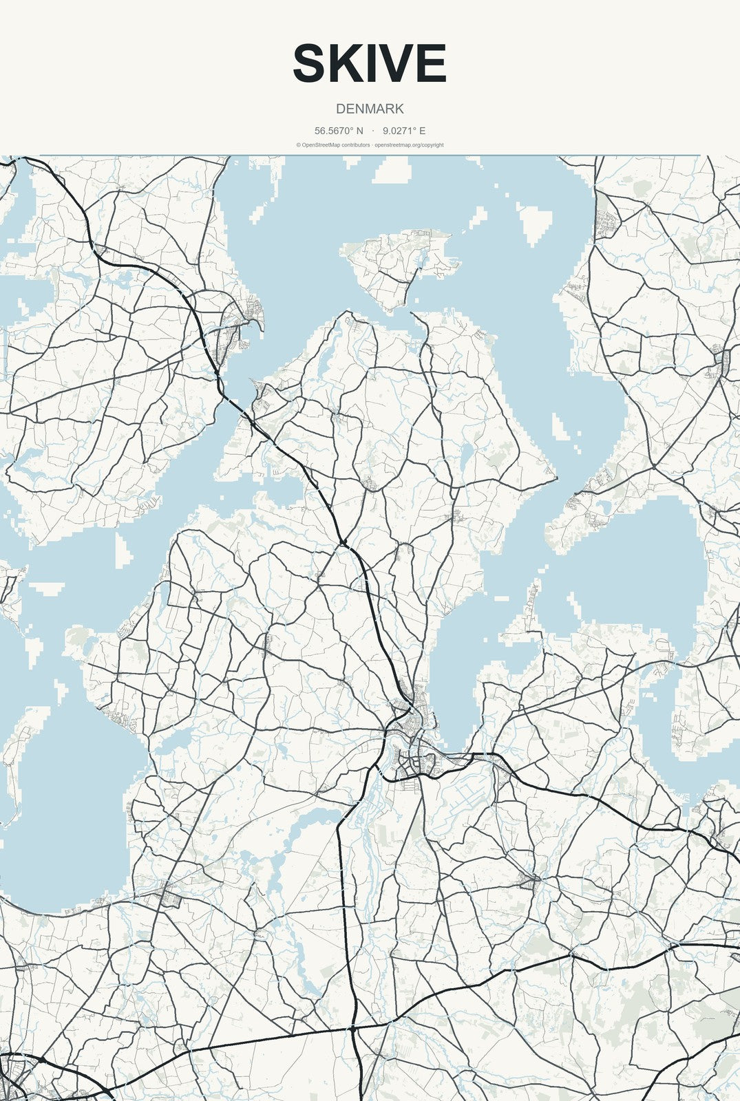 Skive, Denmark City Map Aluminum Sign in Headline Atlas style