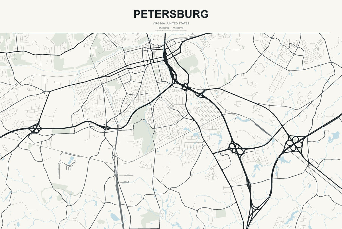 Petersburg, Virginia City Map Aluminum Sign in Headline Atlas style