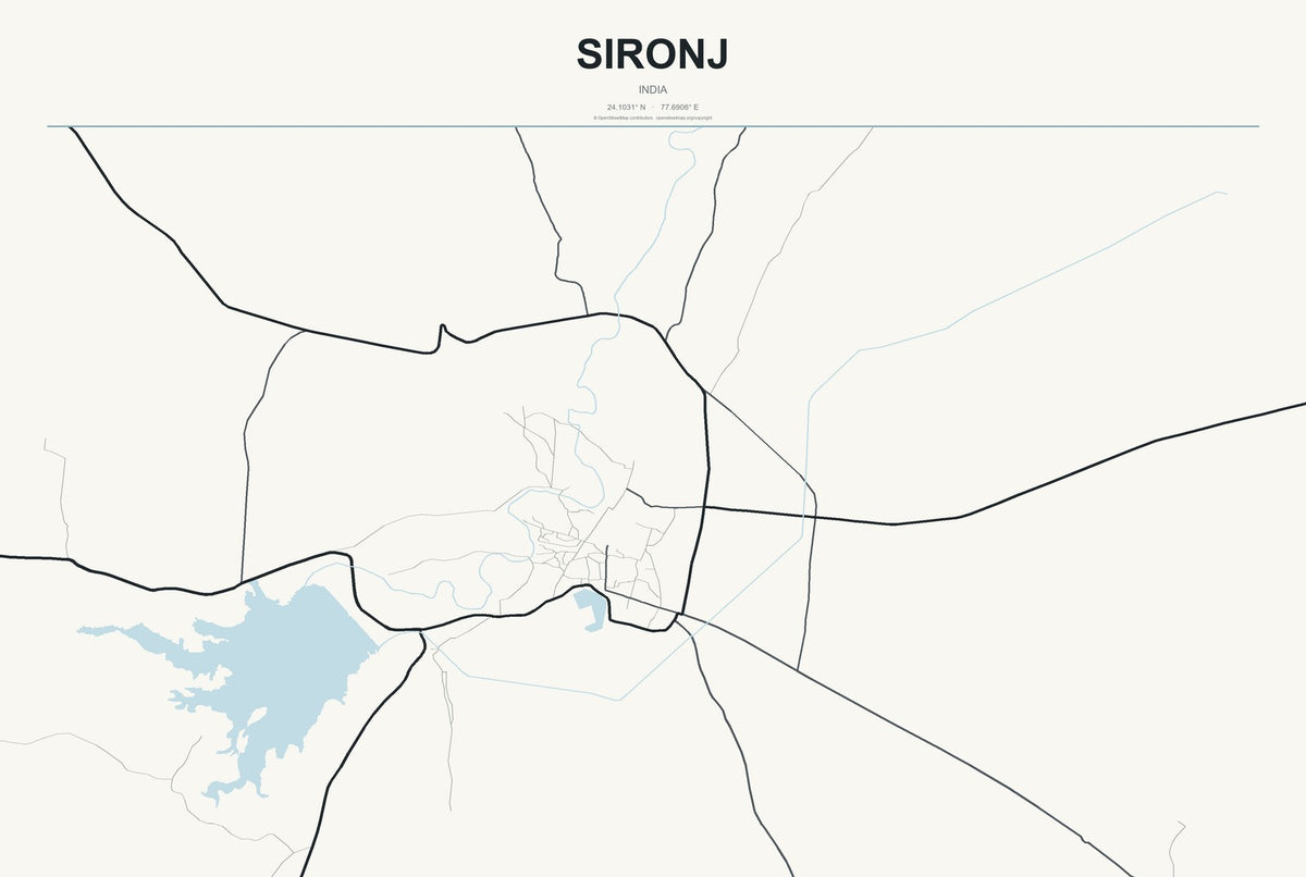 Sironj, India City Map Aluminum Sign in Headline Atlas style