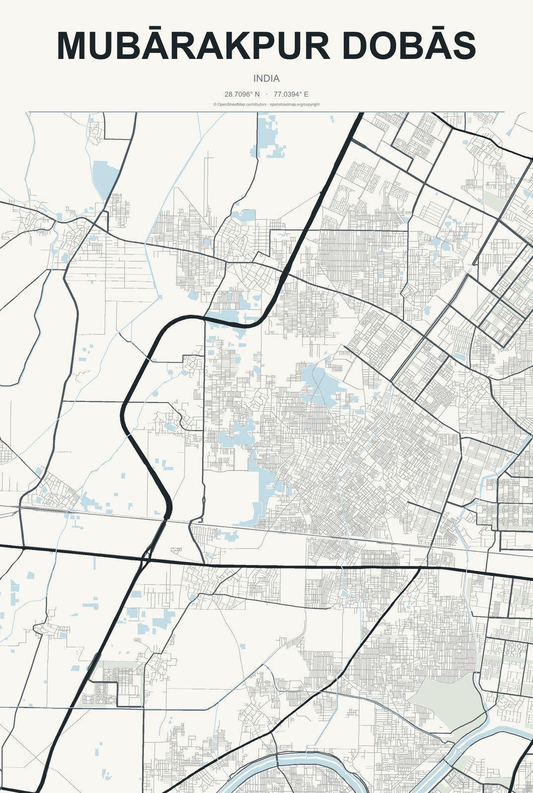 Mubārakpur Dobās, India City Map Aluminum Sign in Headline Atlas style