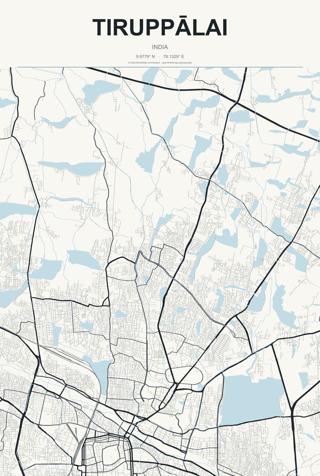 Tiruppālai, India City Map Aluminum Sign in Headline Atlas style