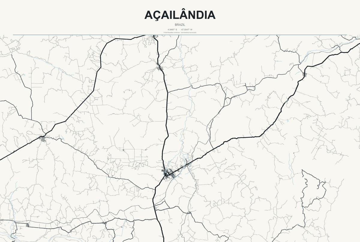 Açailândia, Brazil City Map Aluminum Sign in Headline Atlas style