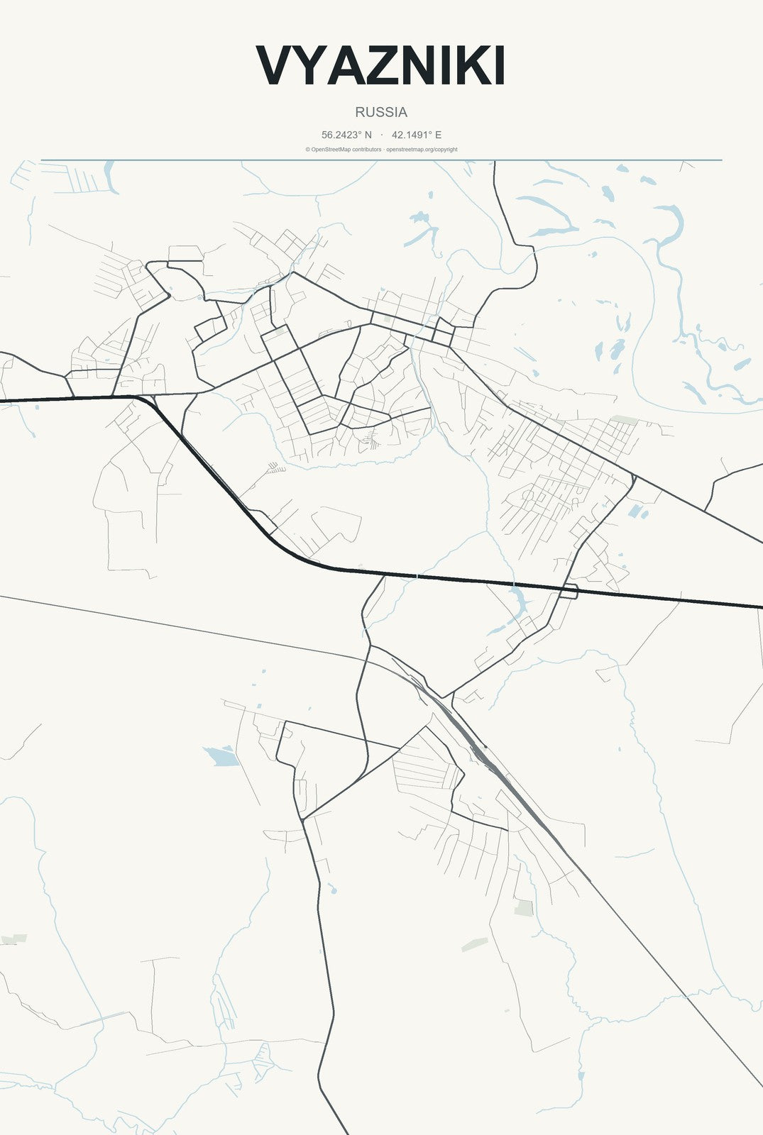 Vyazniki, Russia City Map Aluminum Sign in Headline Atlas style