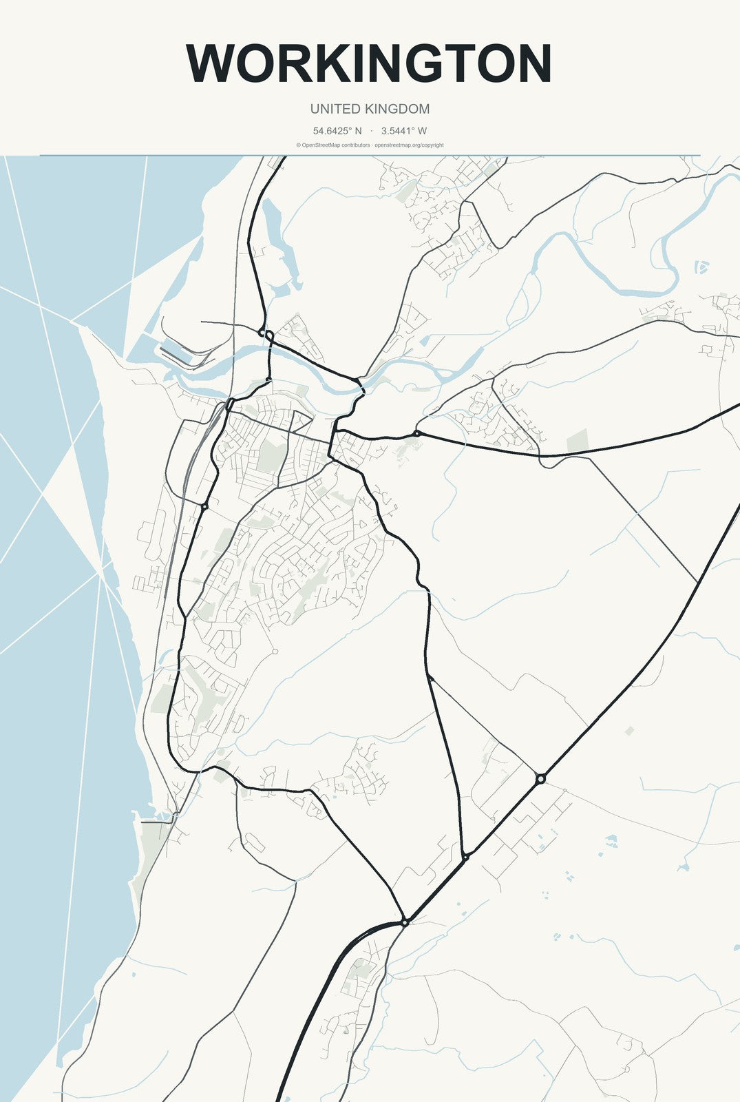 Workington, United Kingdom City Map Aluminum Sign in Headline Atlas style