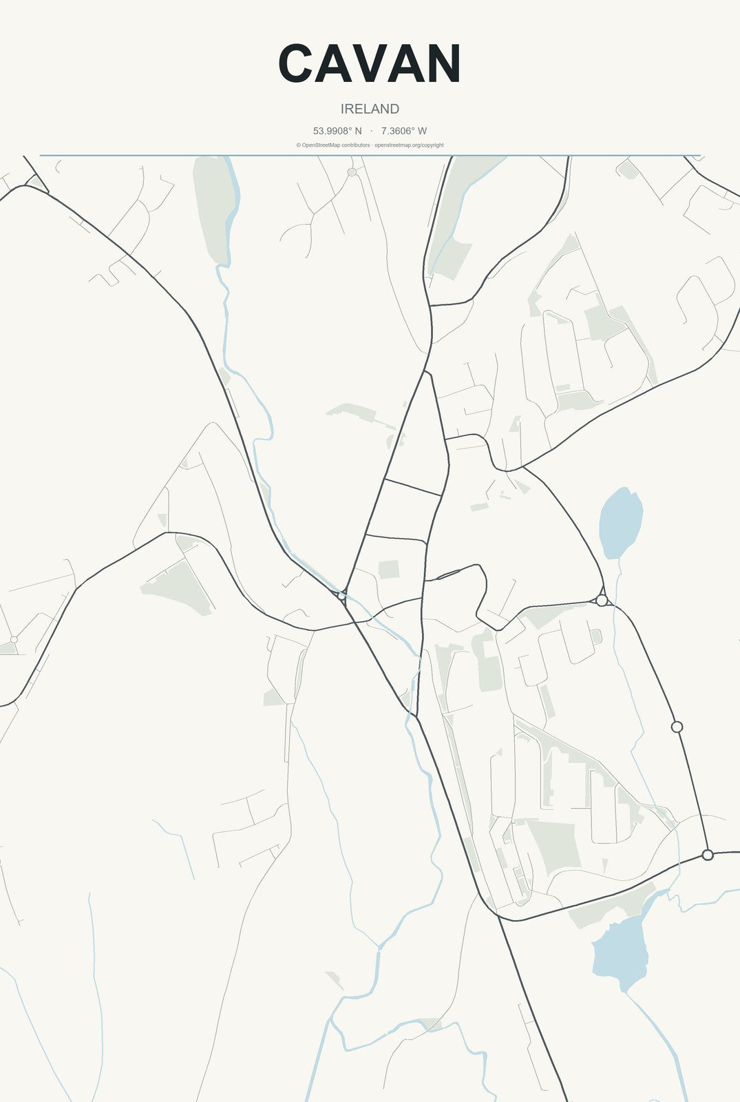 Cavan, Ireland City Map Aluminum Sign in Headline Atlas style