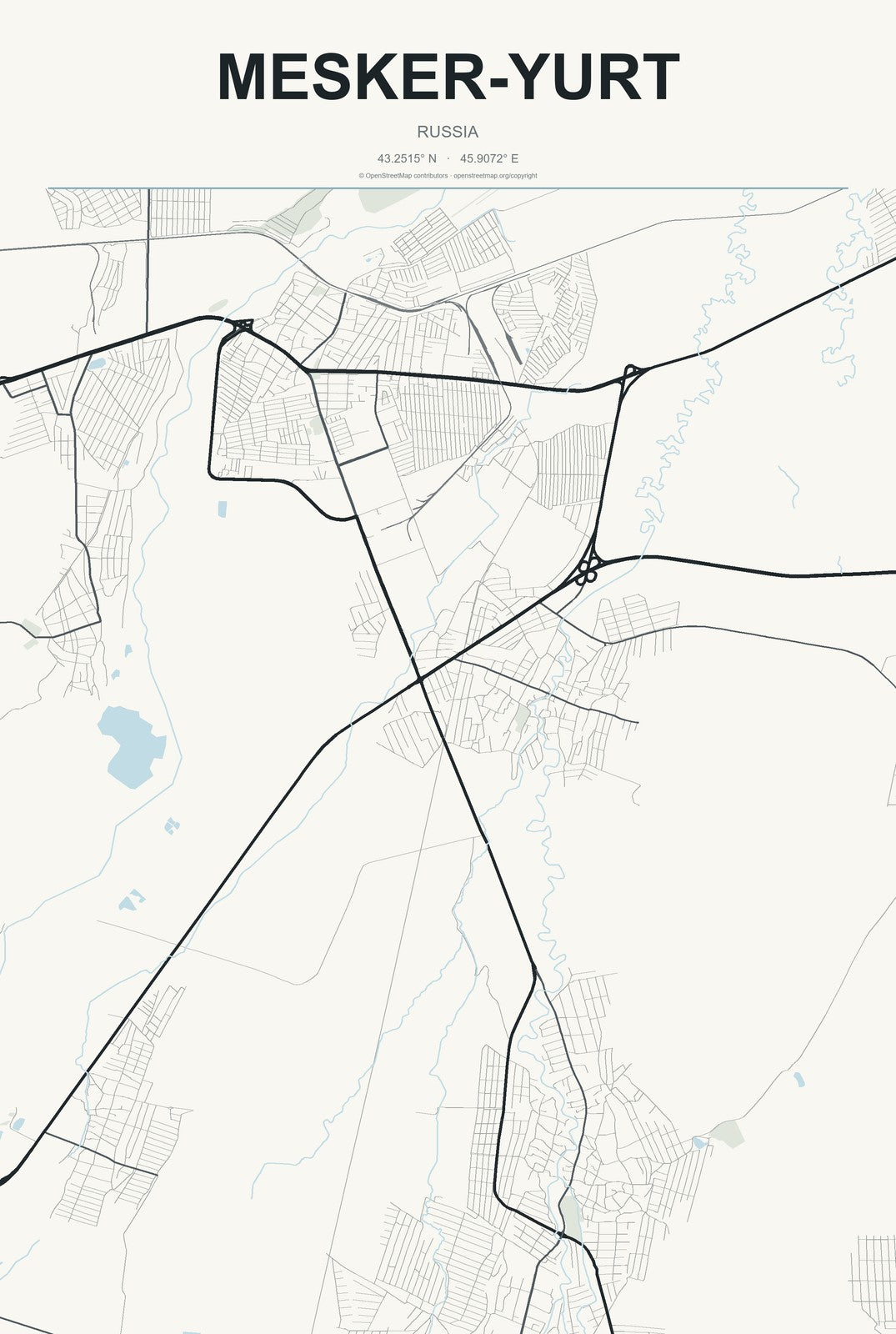 Mesker-Yurt, Russia City Map Aluminum Sign in Headline Atlas style