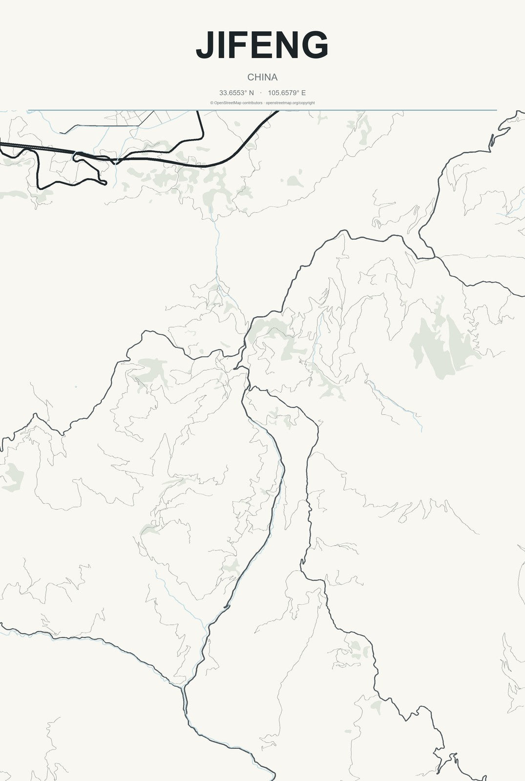 Jifeng, China City Map Aluminum Sign in Headline Atlas style