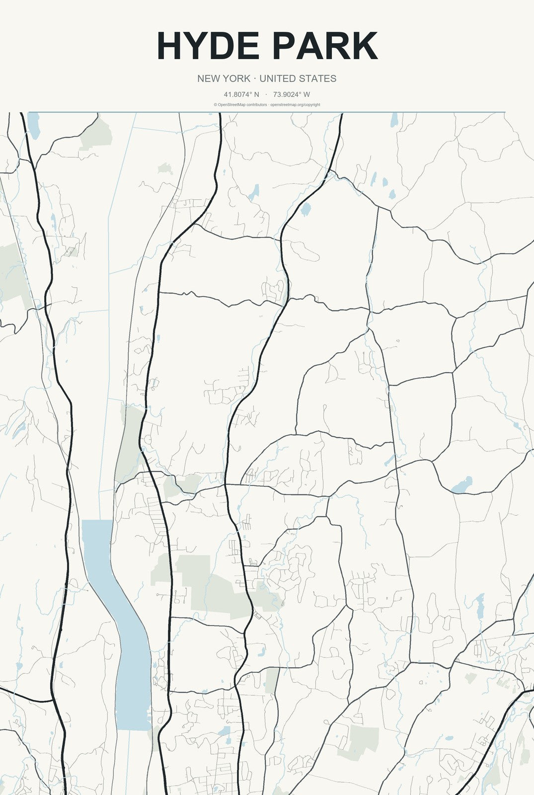 Hyde Park, New York City Map Aluminum Sign in Headline Atlas style