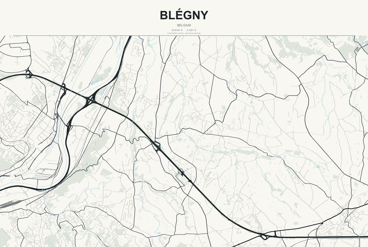 Blégny, Belgium City Map Aluminum Sign in Headline Atlas style