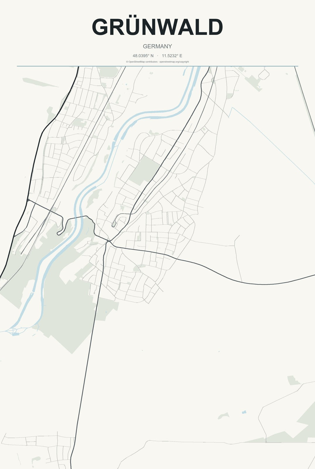 Grünwald, Germany City Map Aluminum Sign in Headline Atlas style
