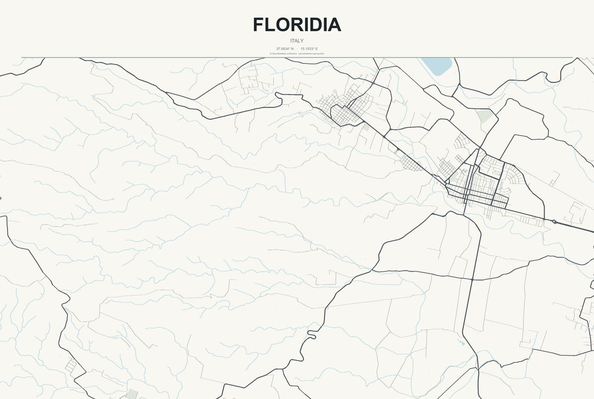 Floridia, Italy City Map Aluminum Sign in Headline Atlas style
