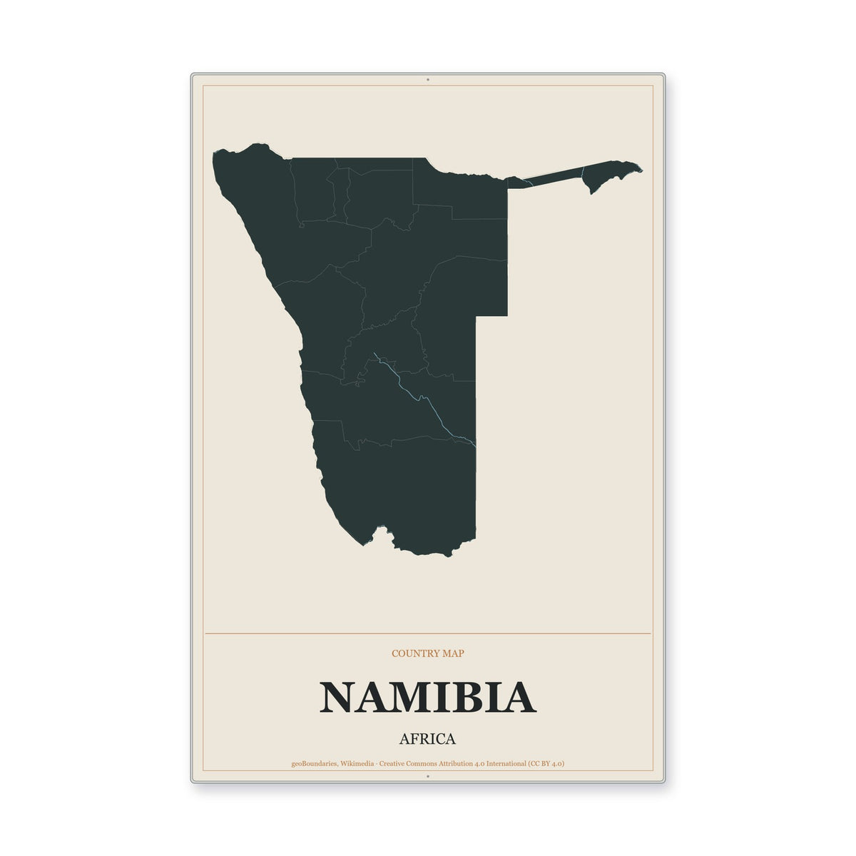 Namibia Country Map Aluminum Sign in Headline Atlas style
