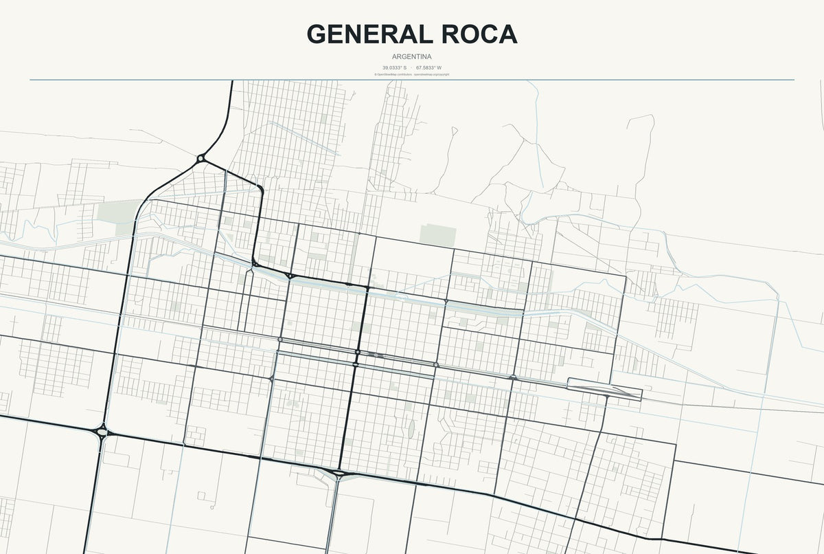 General Roca, Argentina City Map Aluminum Sign in Headline Atlas style