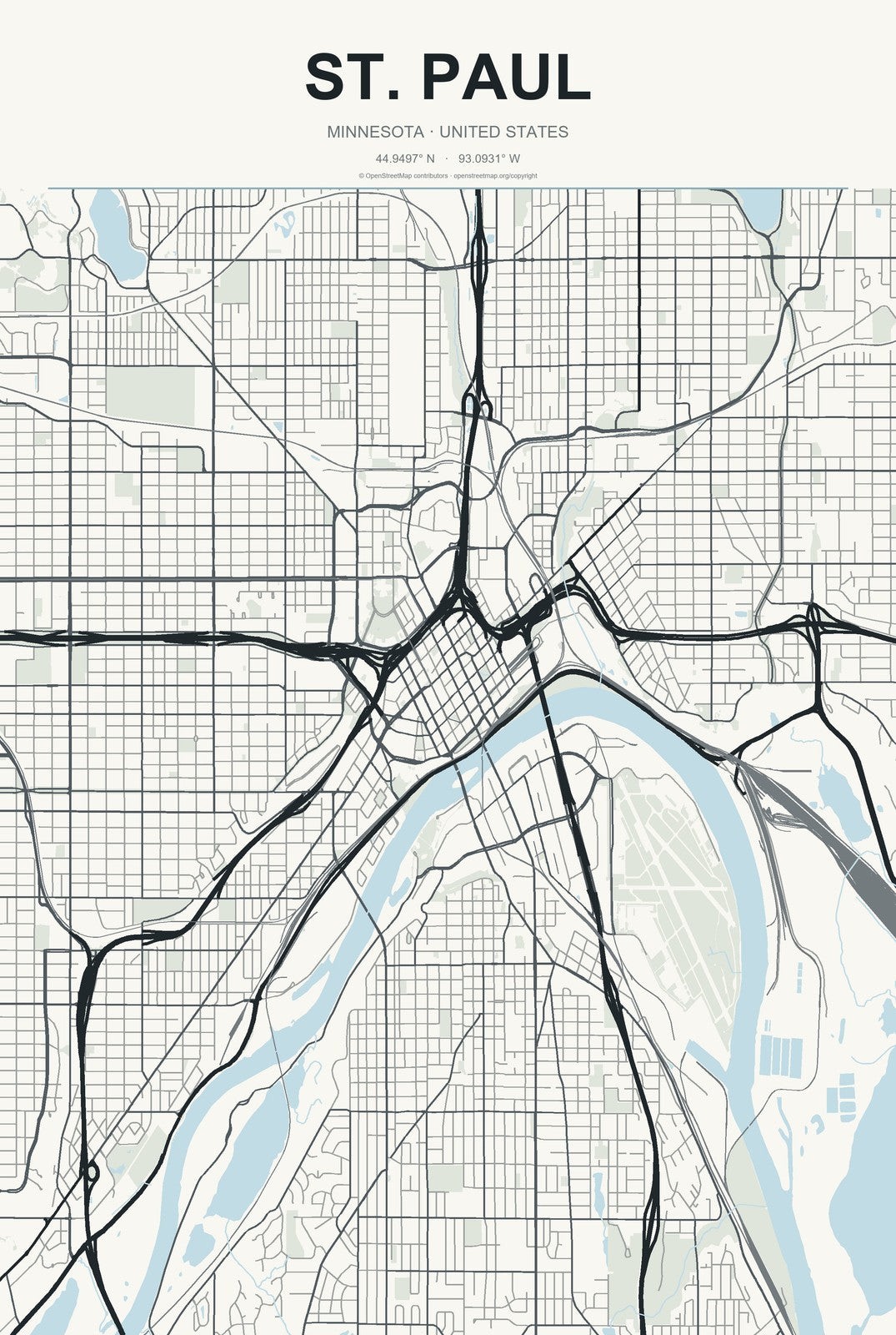 St. Paul, Minnesota City Map Aluminum Sign in Headline Atlas style