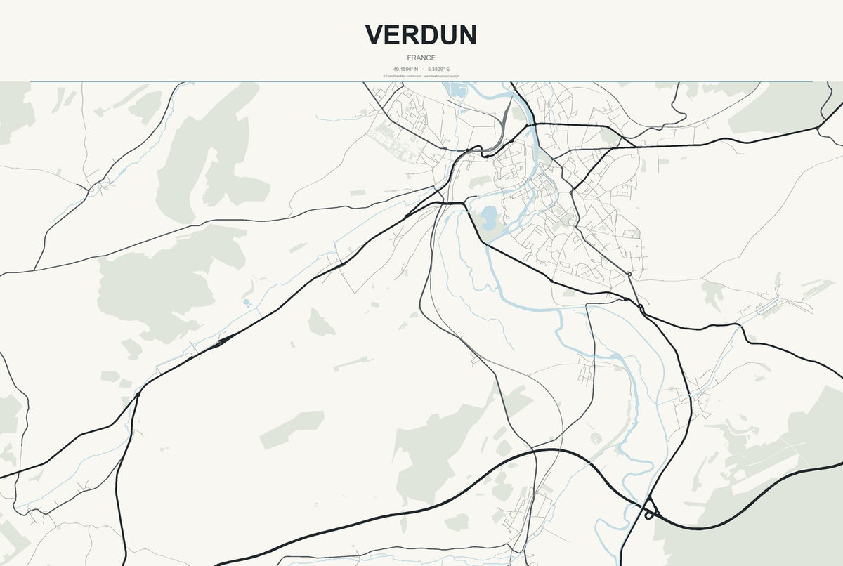 Verdun, France City Map Aluminum Sign in Headline Atlas style