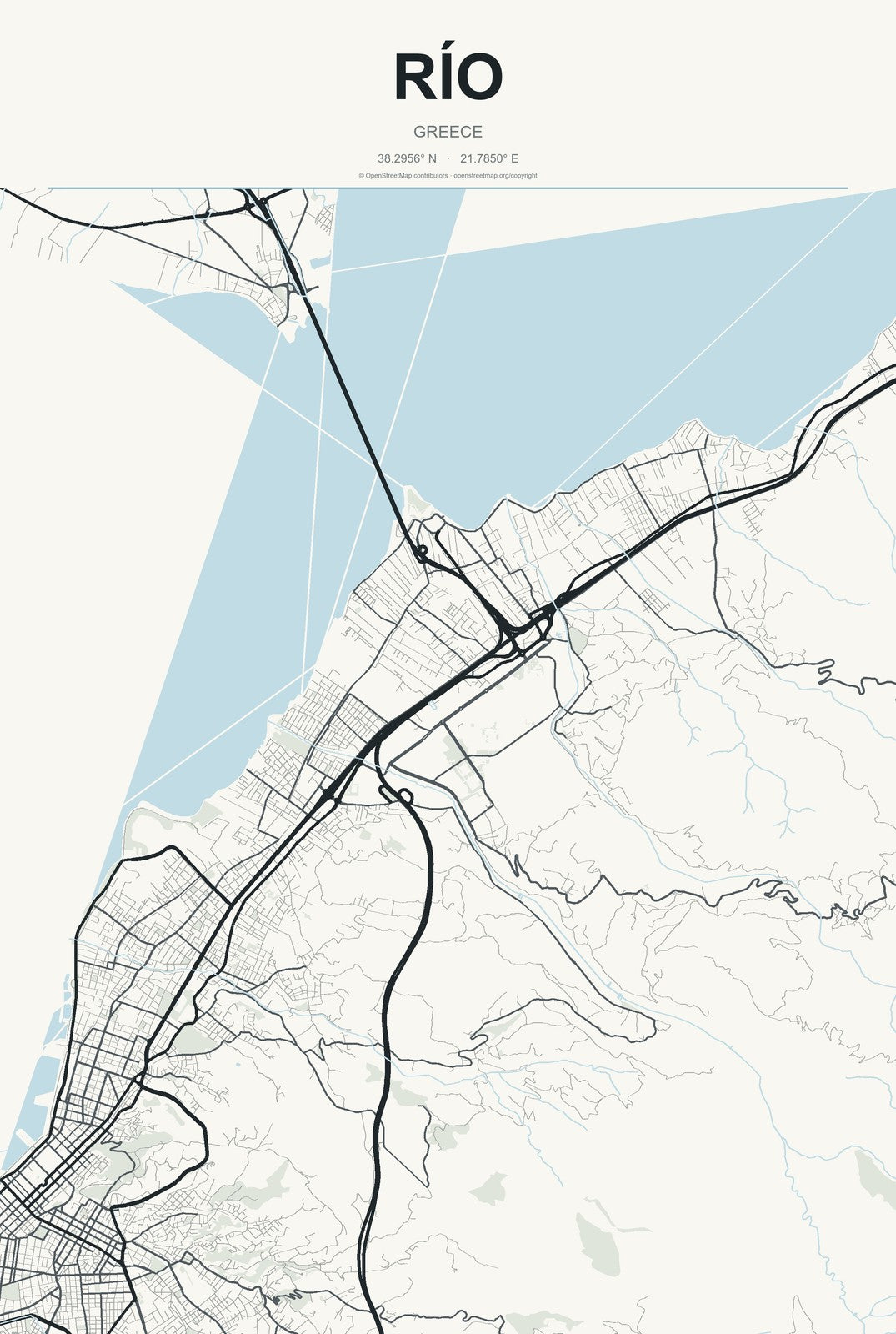 Río, Greece City Map Aluminum Sign in Headline Atlas style