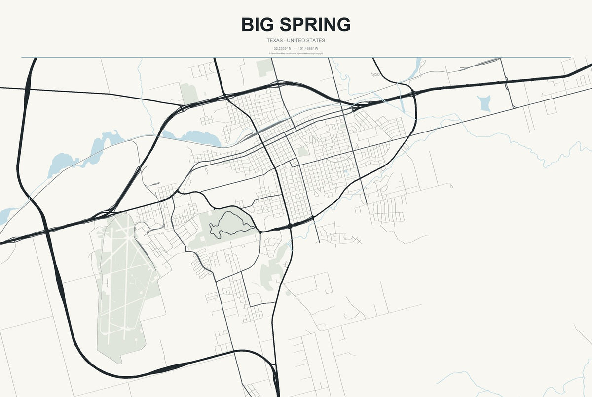 Big Spring, Texas City Map Aluminum Sign in Headline Atlas style